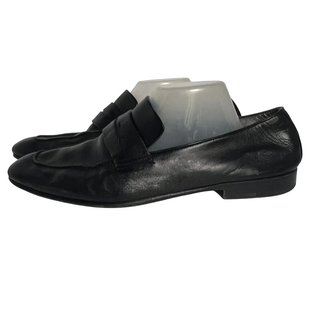 Ermenegildo Zegna L'Asola Black Leather Penny Loafers Secondskin Mens 10.5